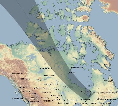 Map of the eclipse path across Canada on 07/21/2354