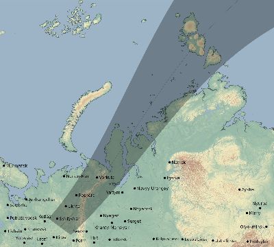 Map of the eclipse path across Russia on 07/21/2354