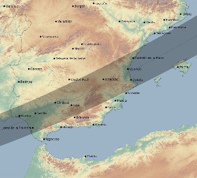 Map of the eclipse path across Spain on 12/04/2355