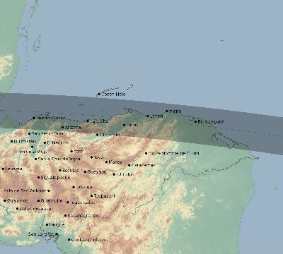 Map of the eclipse path across Honduras on 05/30/2356
