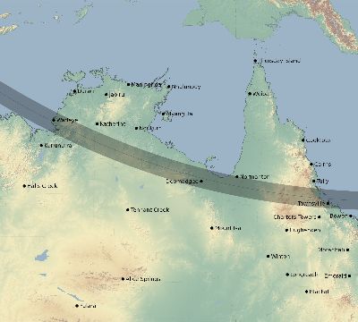 Map of the eclipse path across Australia on 11/23/2356