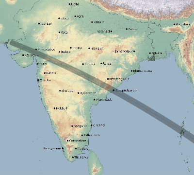 Map of the eclipse path across India on 11/23/2356