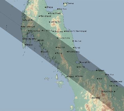 Map of the eclipse path across Thailand on 11/23/2356