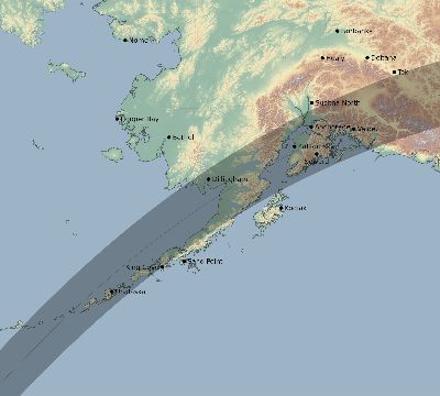 Map of the eclipse path across United States on 05/20/2357