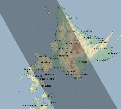 Map of the eclipse path across Japan on 09/23/2359