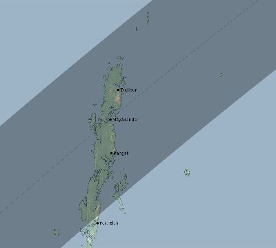 Map of the eclipse path across India on 03/18/2360