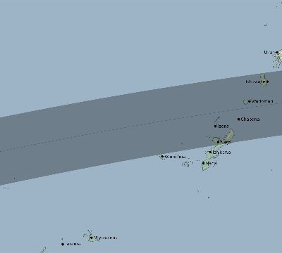 Map of the eclipse path across Japan on 03/18/2360