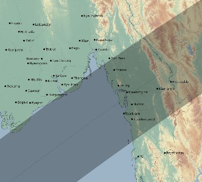 Map of the eclipse path across Myanmar on 03/18/2360