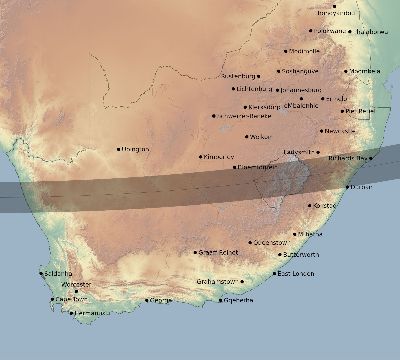 Map of the eclipse path across South Africa on 03/18/2360