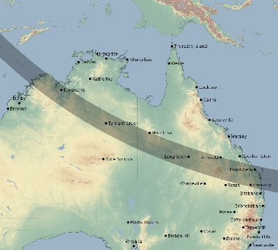 Map of the eclipse path across Australia on 09/11/2360