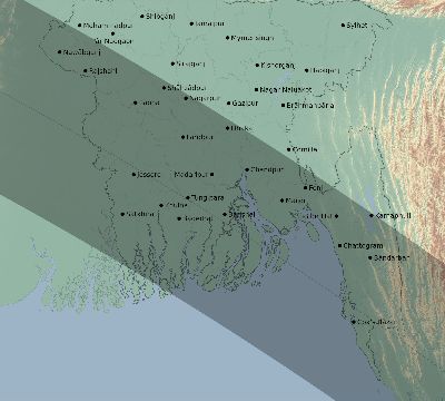 Map of the eclipse path across Bangladesh on 09/11/2360