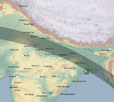 Map of the eclipse path across India on 09/11/2360