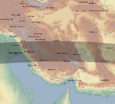 Map of the eclipse path across Iran on 09/11/2360