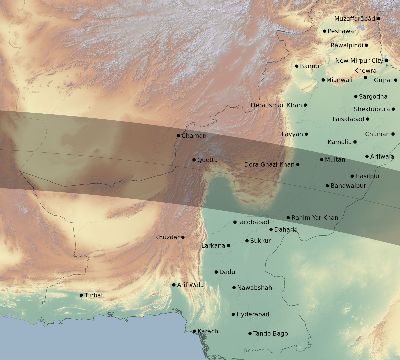Map of the eclipse path across Pakistan on 09/11/2360