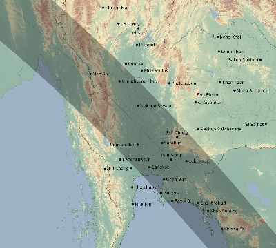 Map of the eclipse path across Thailand on 09/11/2360