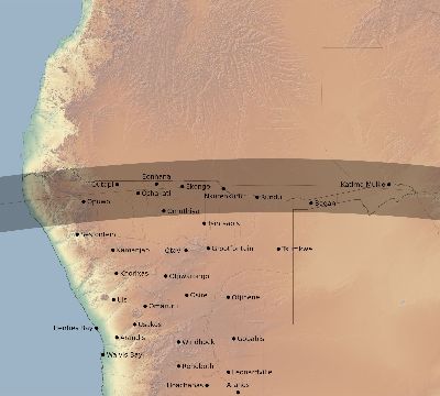 Map of the eclipse path across Namibia on 08/31/2361