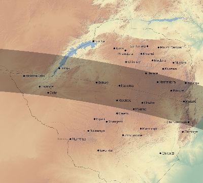 Map of the eclipse path across Zimbabwe on 08/31/2361