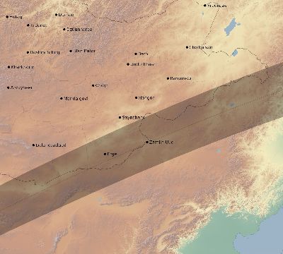 Map of the eclipse path across Mongolia on 07/12/2363