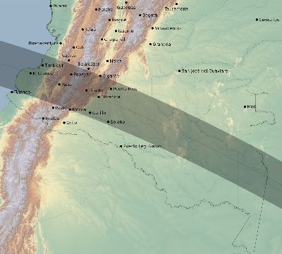 Map of the eclipse path across Colombia on 06/30/2364