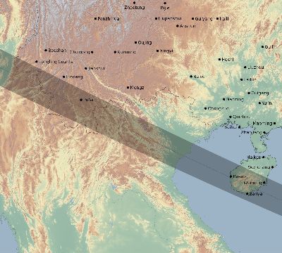 Map of the eclipse path across China on 12/24/2364