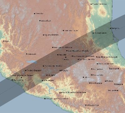 Map of the eclipse path across Mexico on 04/29/2367