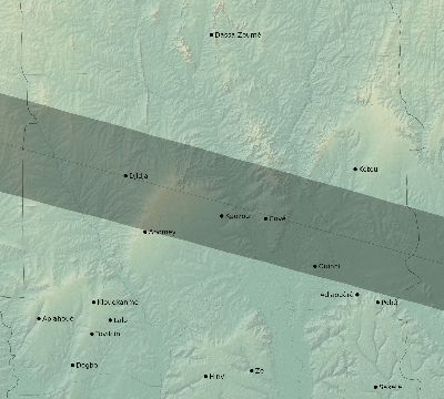 Map of the eclipse path across Benin on 10/24/2367