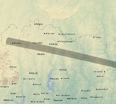 Map of the eclipse path across Côte d'Ivoire (Ivory Coast) on 10/24/2367