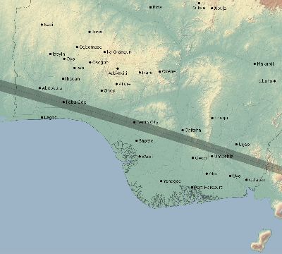 Map of the eclipse path across Nigeria on 10/24/2367