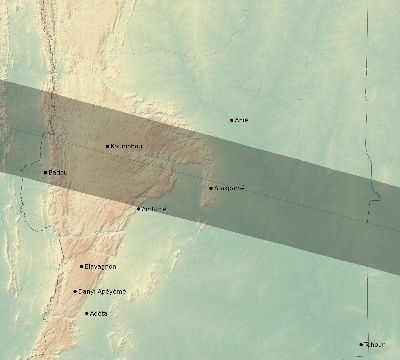 Map of the eclipse path across Togo on 10/24/2367