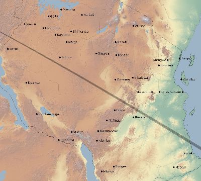 Map of the eclipse path across Tanzania on 10/24/2367