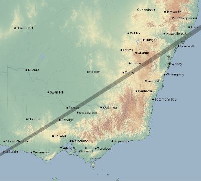 Map of the eclipse path across Australia on 04/18/2368