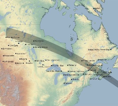 Map of the eclipse path across Canada on 10/12/2368