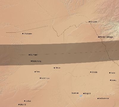 Map of the eclipse path across Botswana on 02/16/2371