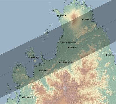 Map of the eclipse path across Madagascar on 02/16/2371
