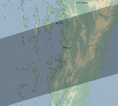 Map of the eclipse path across Myanmar on 02/16/2371