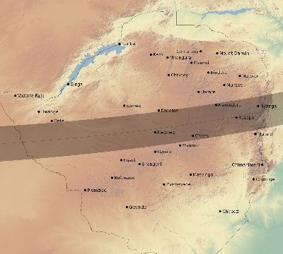 Map of the eclipse path across Zimbabwe on 02/16/2371