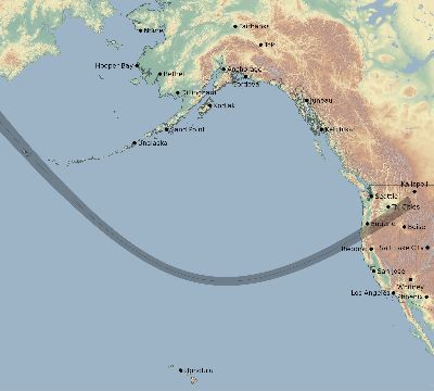 Map of the eclipse path across United States on 12/15/2373