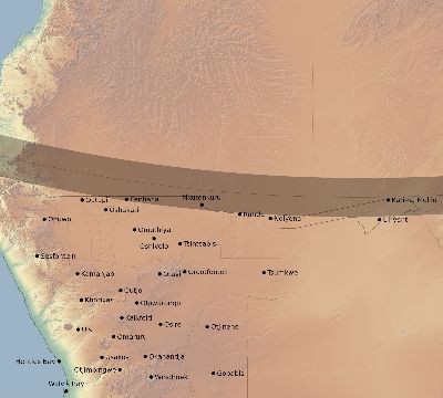 Map of the eclipse path across Namibia on 12/04/2374