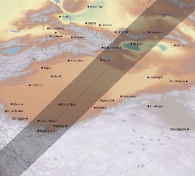 Map of the eclipse path across China on 05/31/2375