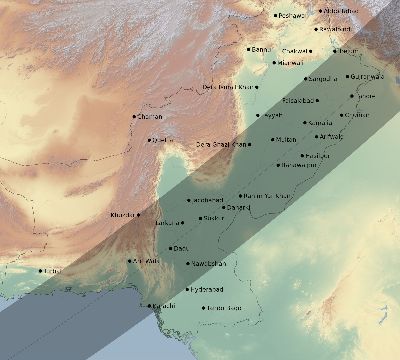 Map of the eclipse path across Pakistan on 05/31/2375