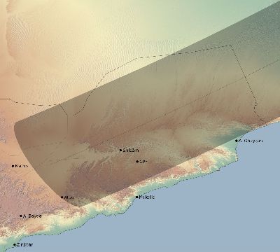 Map of the eclipse path across Yemen on 05/31/2375