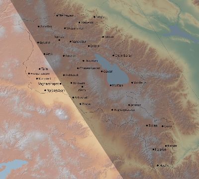 Map of the eclipse path across Armenia on 10/03/2377
