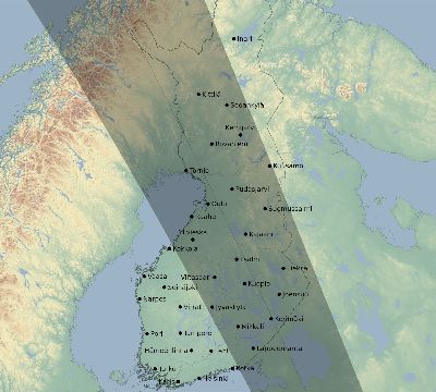 Map of the eclipse path across Finland on 10/03/2377