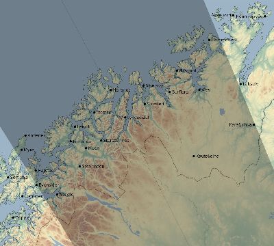 Map of the eclipse path across Norway on 10/03/2377