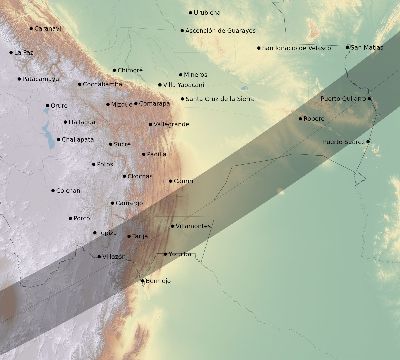 Map of the eclipse path across Bolivia on 03/29/2378