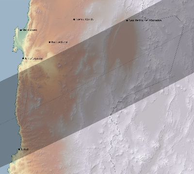 Map of the eclipse path across Chile on 03/29/2378