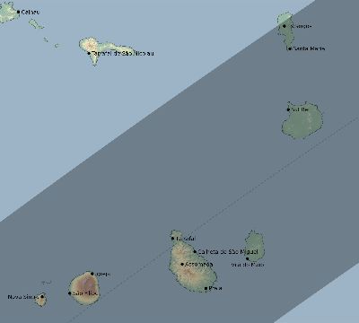 Map of the eclipse path across Cape Verde on 03/29/2378