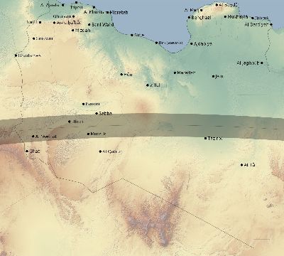 Map of the eclipse path across Libya on 03/29/2378