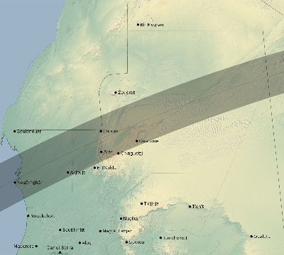 Map of the eclipse path across Mauritania on 03/29/2378