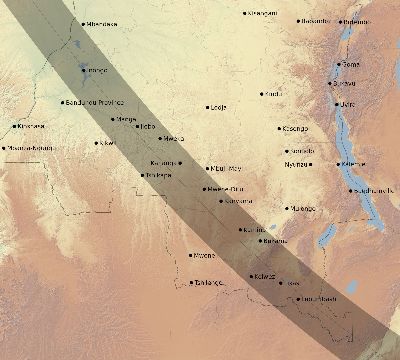 Map of the eclipse path across DR Congo on 09/22/2378